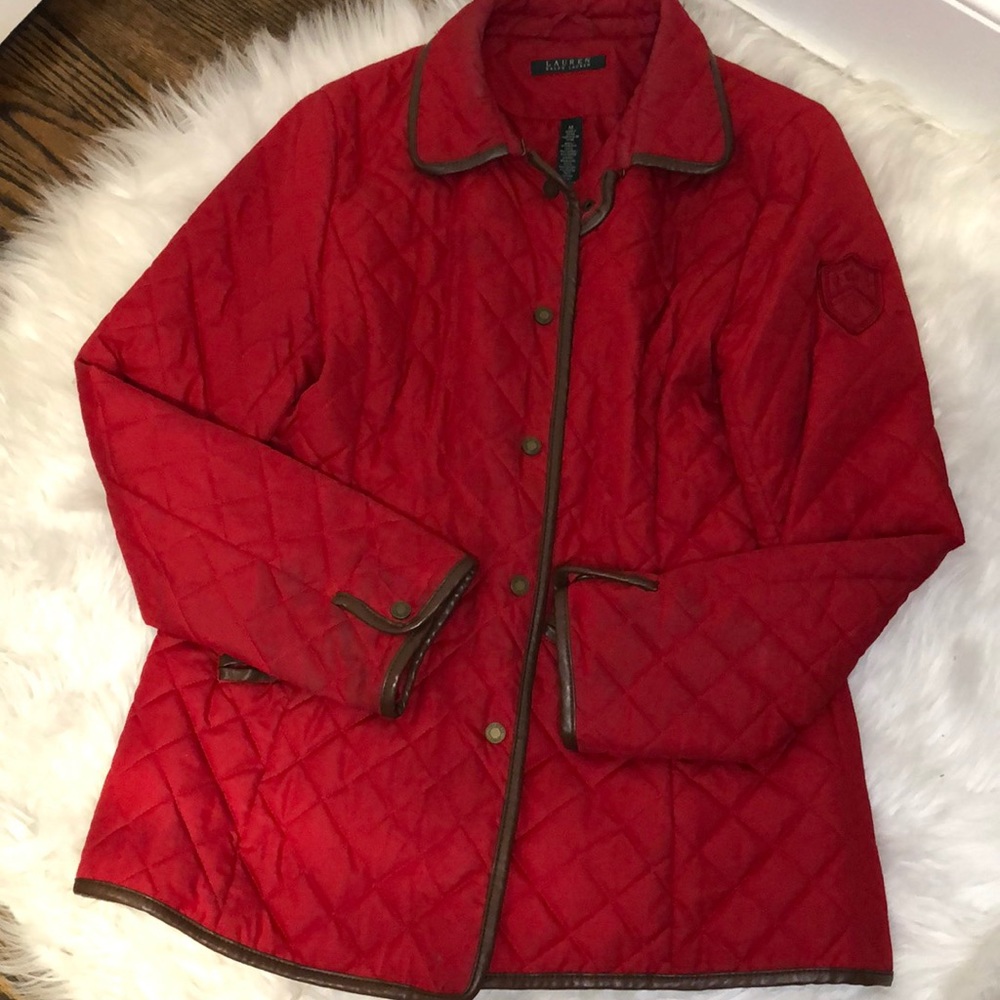 Quilted Leather Trim Red Ralph Lauren Jacket